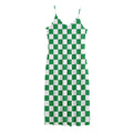 Green And White Checkered Pattern Print Jersey Midi Cami Dress