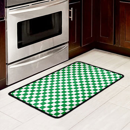 Green And White Checkered Pattern Print Kitchen Mat