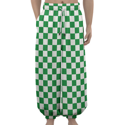 Green And White Checkered Pattern Print Lantern Pants