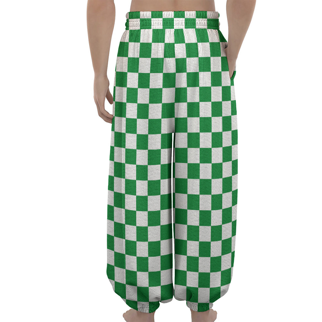 Green And White Checkered Pattern Print Lantern Pants