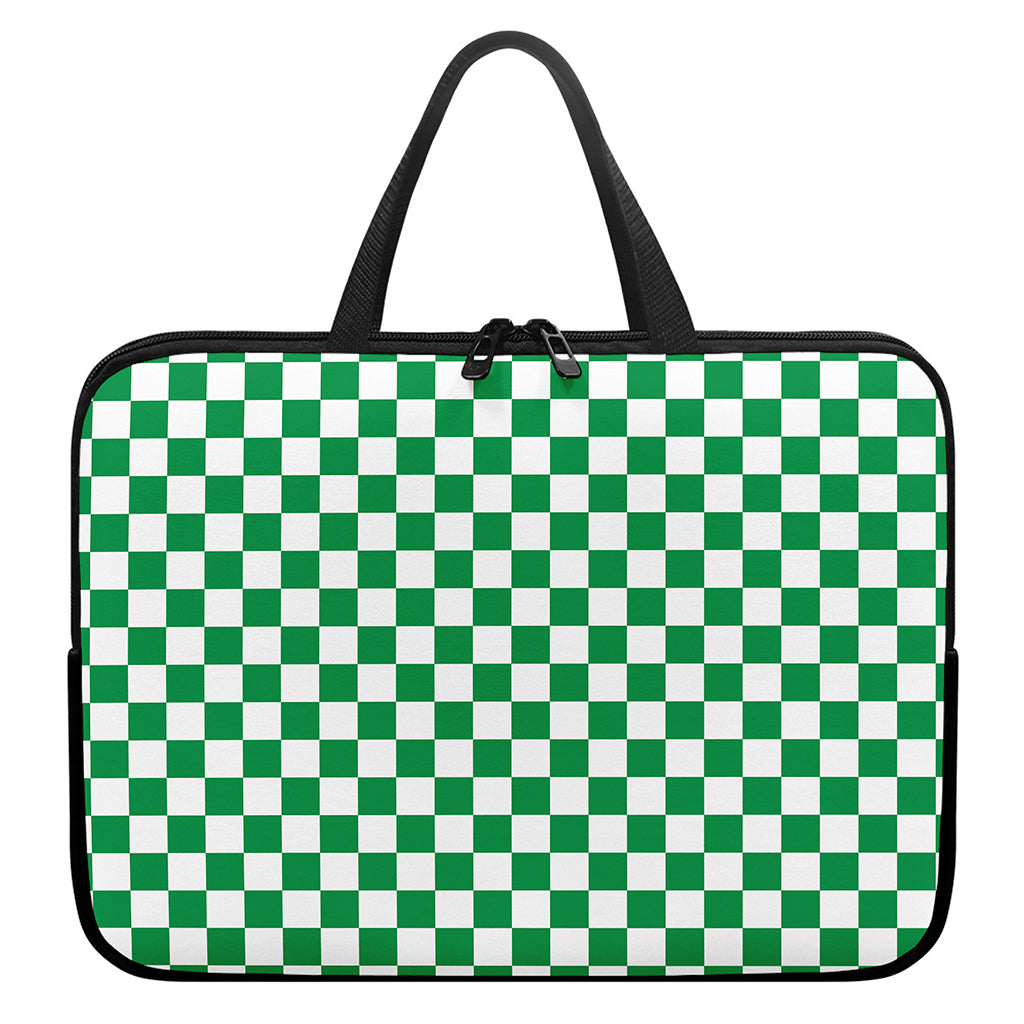 Green And White Checkered Pattern Print Laptop Sleeve With Handle