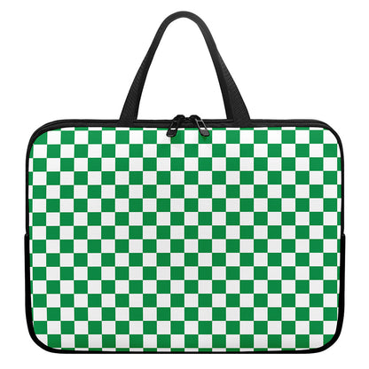 Green And White Checkered Pattern Print Laptop Sleeve With Handle