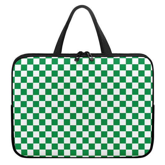 Green And White Checkered Pattern Print Laptop Sleeve With Handle
