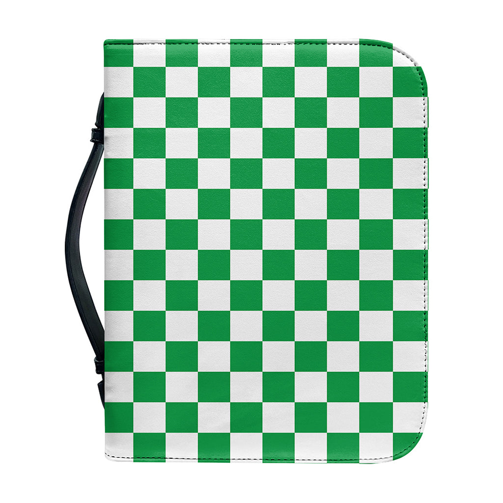 Green And White Checkered Pattern Print Leather Bible Cover