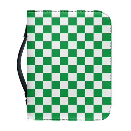 Green And White Checkered Pattern Print Leather Bible Cover