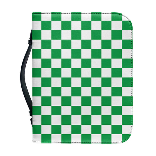 Green And White Checkered Pattern Print Leather Bible Cover