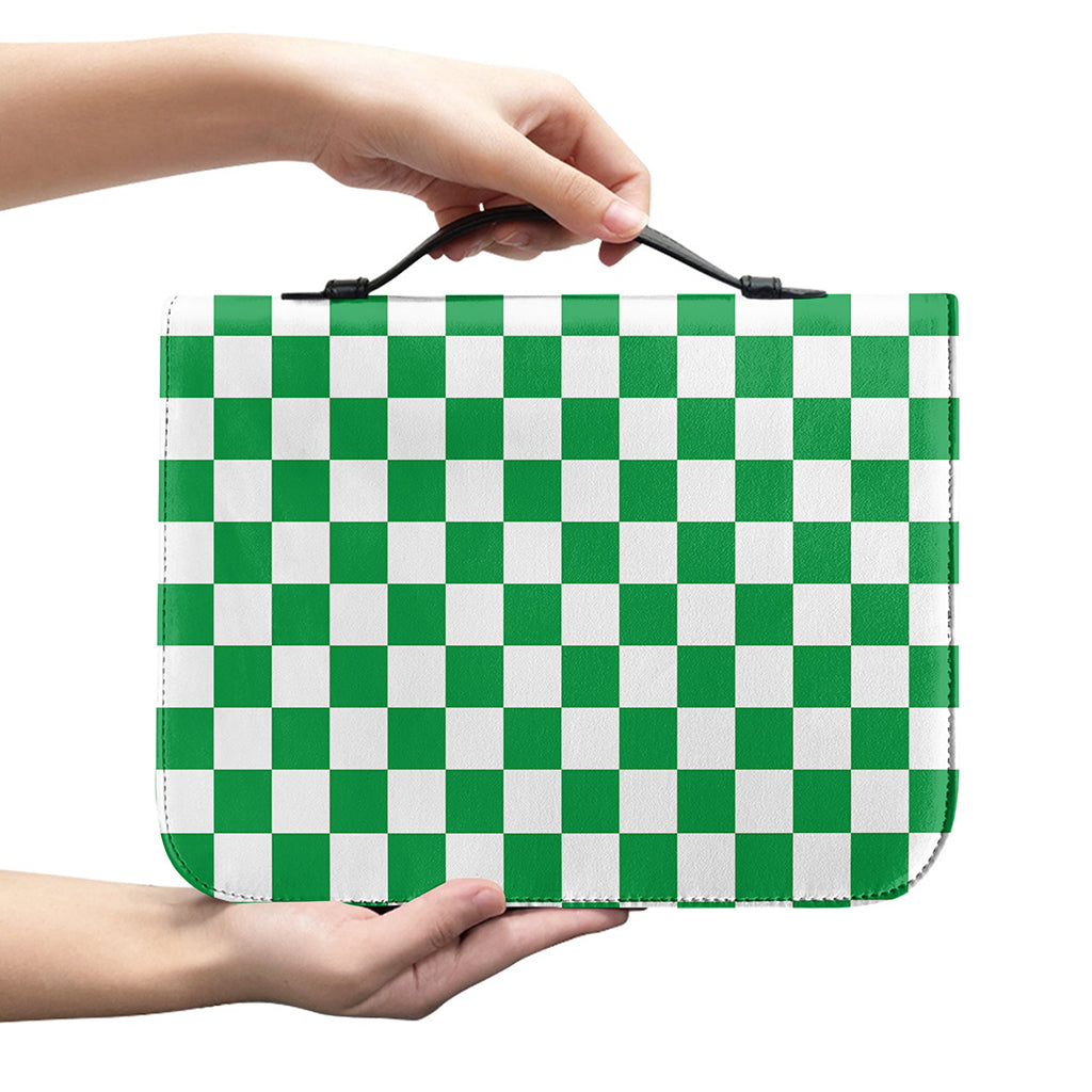Green And White Checkered Pattern Print Leather Bible Cover
