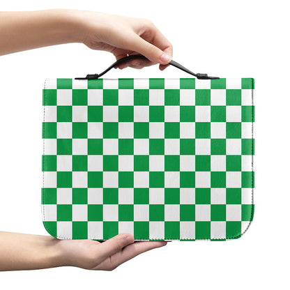 Green And White Checkered Pattern Print Leather Bible Cover