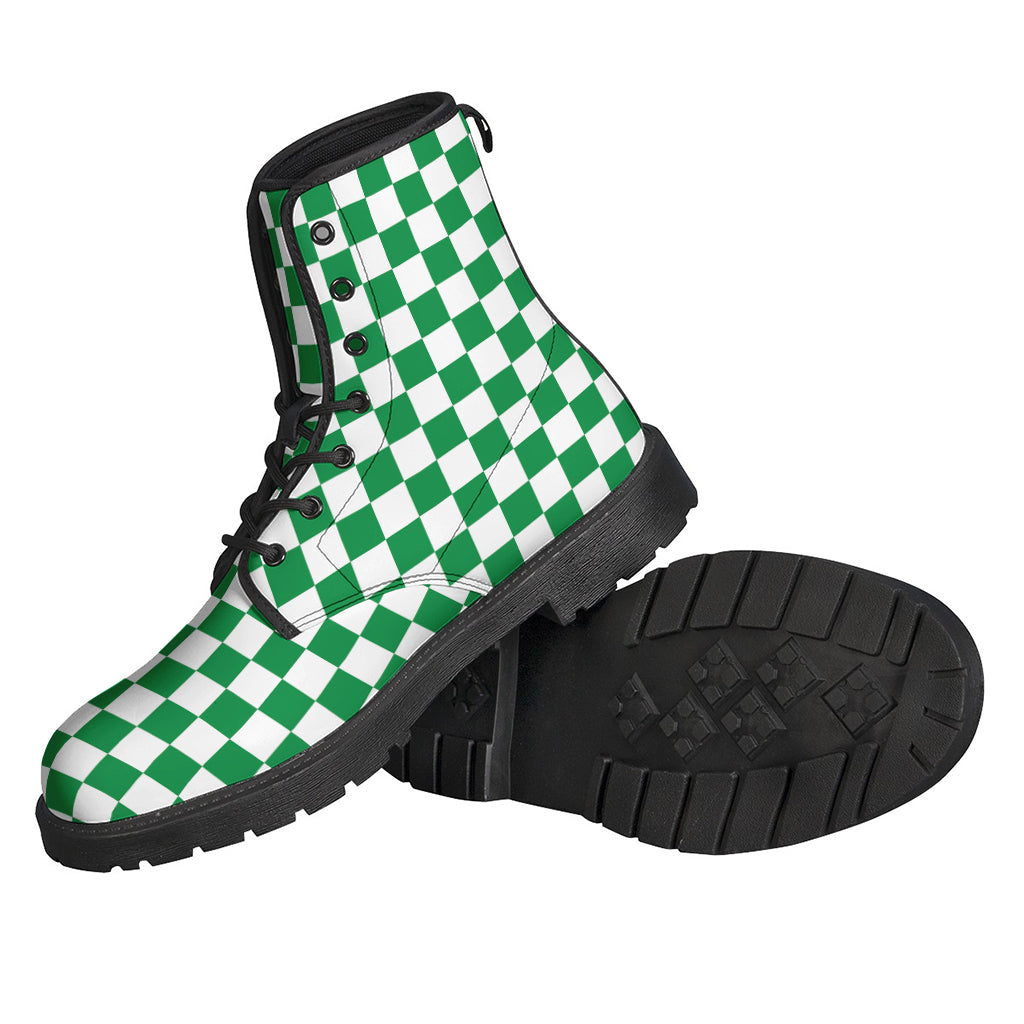 Green And White Checkered Pattern Print Backpack