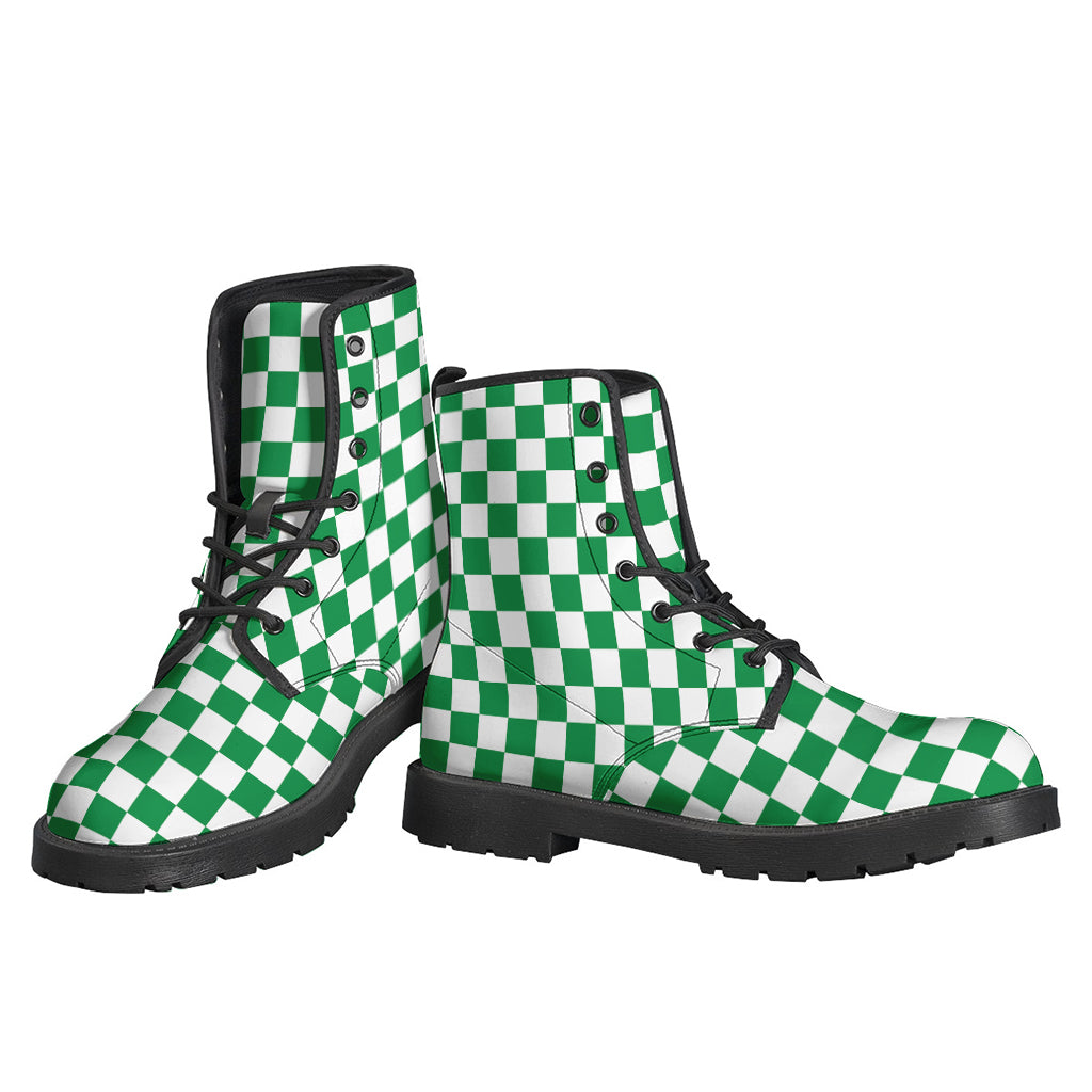 Green And White Checkered Pattern Print Backpack