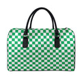 Green And White Checkered Pattern Print Leather Duffel Bag