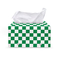 Green And White Checkered Pattern Print Leather Tissue Box Cover