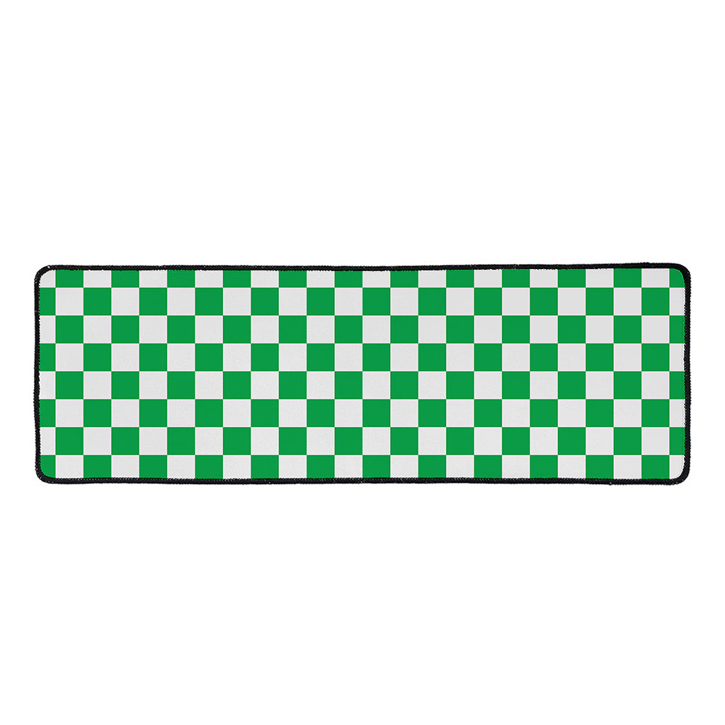 Green And White Checkered Pattern Print Long Kitchen Mat