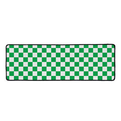 Green And White Checkered Pattern Print Long Kitchen Mat