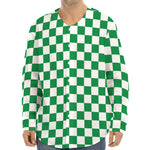 Green And White Checkered Pattern Print Long Sleeve Baseball Jersey