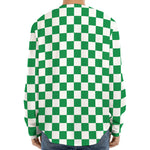 Green And White Checkered Pattern Print Long Sleeve Baseball Jersey