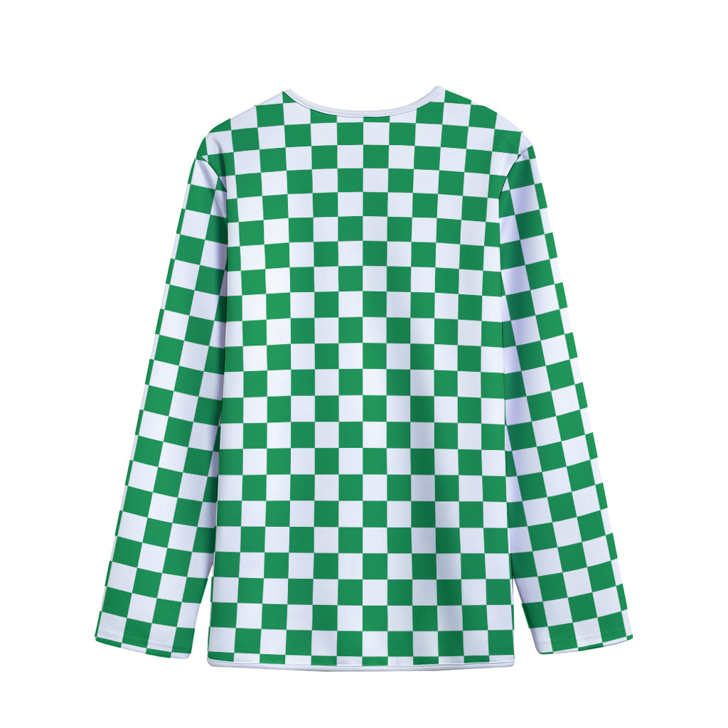 Green And White Checkered Pattern Print Long Sleeve Short Coat