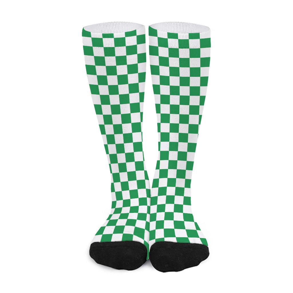 Green And White Checkered Pattern Print Long Socks