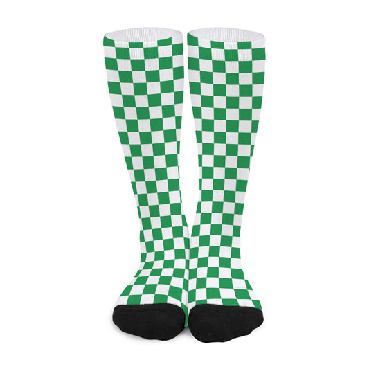 Green And White Checkered Pattern Print Long Socks