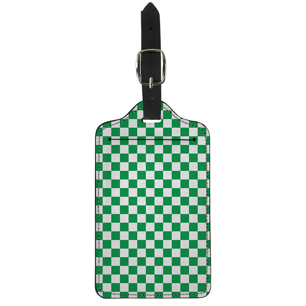 Green And White Checkered Pattern Print Luggage Tag