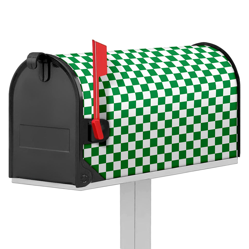 Green And White Checkered Pattern Print Mailbox Cover