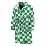 Green And White Checkered Pattern Print Men's Bathrobe
