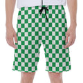 Green And White Checkered Pattern Print Men's Beach Shorts