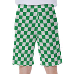 Green And White Checkered Pattern Print Men's Beach Shorts