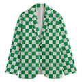 Green And White Checkered Pattern Print Men's Blazer