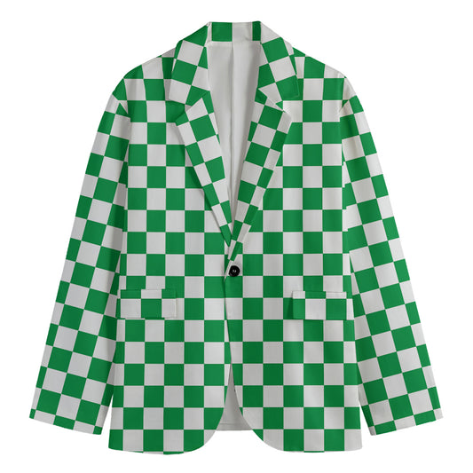 Green And White Checkered Pattern Print Men's Blazer