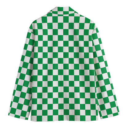 Green And White Checkered Pattern Print Men's Blazer