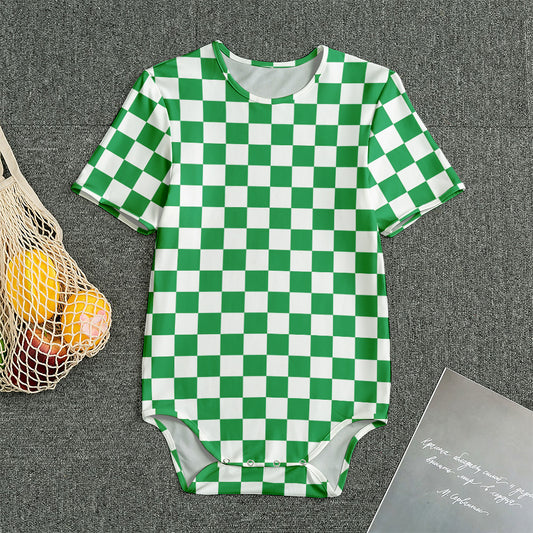 Green And White Checkered Pattern Print Men's Bodysuit