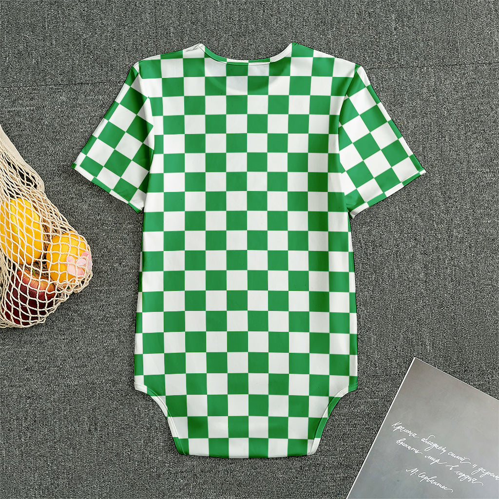 Green And White Checkered Pattern Print Men's Bodysuit