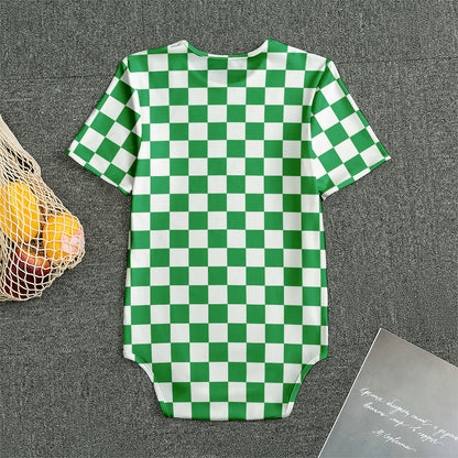 Green And White Checkered Pattern Print Men's Bodysuit