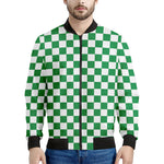 Green And White Checkered Pattern Print Men's Bomber Jacket