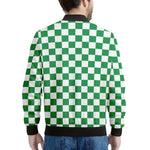 Green And White Checkered Pattern Print Men's Bomber Jacket