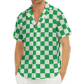 Green And White Checkered Pattern Print Men's Deep V-Neck Shirt