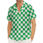 Green And White Checkered Pattern Print Men's Deep V-Neck Shirt