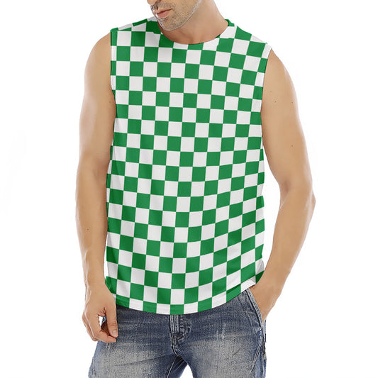 Green And White Checkered Pattern Print Men's Fitness Tank Top