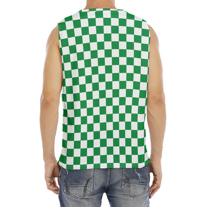 Green And White Checkered Pattern Print Men's Fitness Tank Top