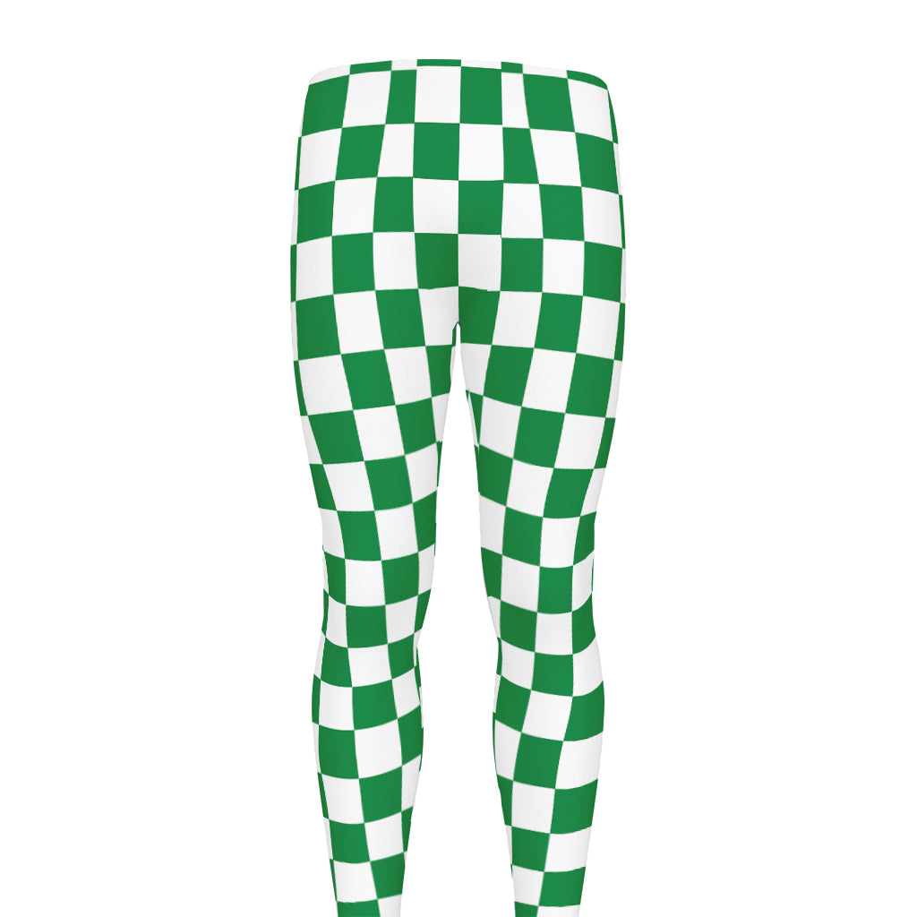 Green And White Checkered Pattern Print Men's leggings
