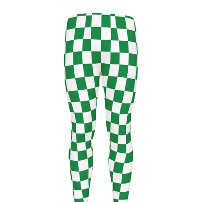 Green And White Checkered Pattern Print Men's leggings