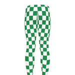 Green And White Checkered Pattern Print Men's leggings