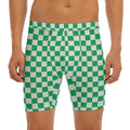 Green And White Checkered Pattern Print Men's Long Boxer Briefs