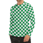 Green And White Checkered Pattern Print Men's Long Sleeve Rash Guard