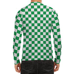 Green And White Checkered Pattern Print Men's Long Sleeve Rash Guard