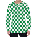 Green And White Checkered Pattern Print Men's Long Sleeve T-Shirt