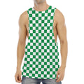 Green And White Checkered Pattern Print Men's Muscle Tank Top