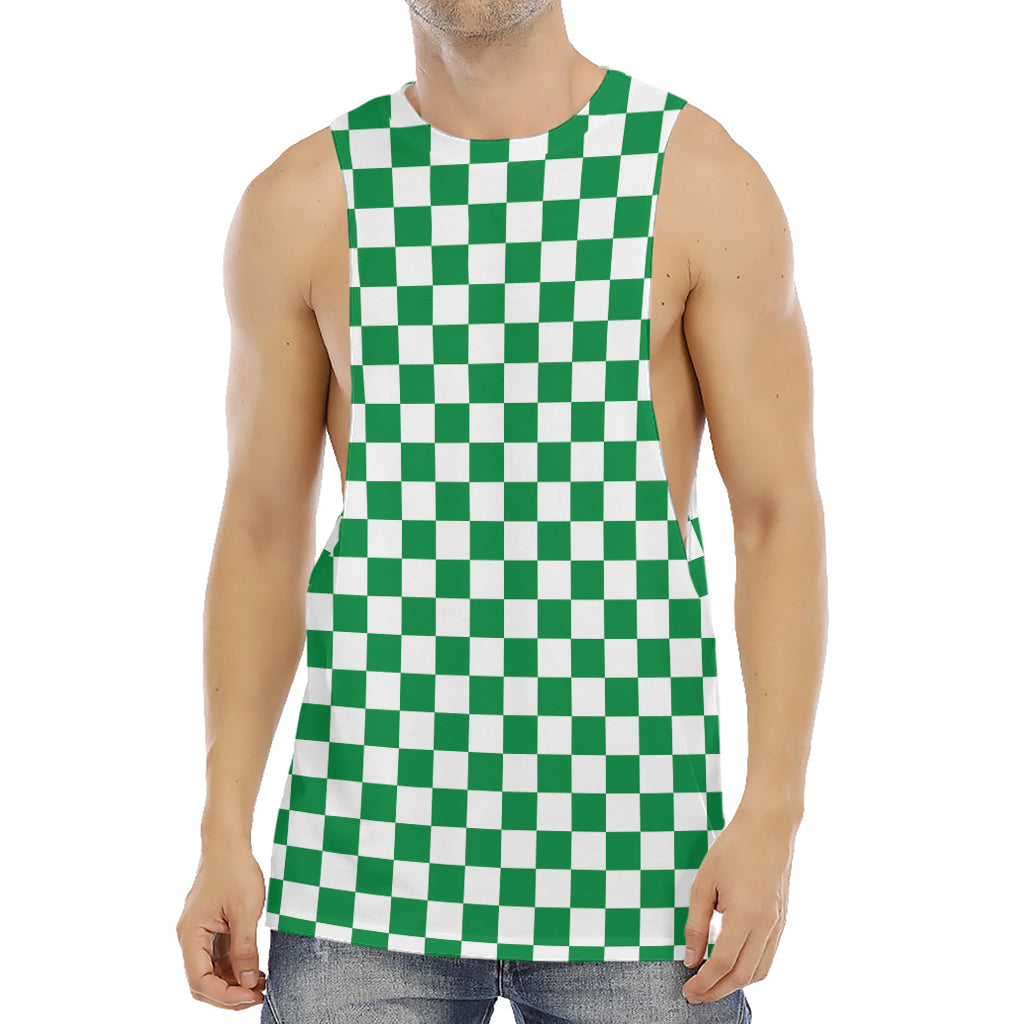 Green And White Checkered Pattern Print Men's Muscle Tank Top
