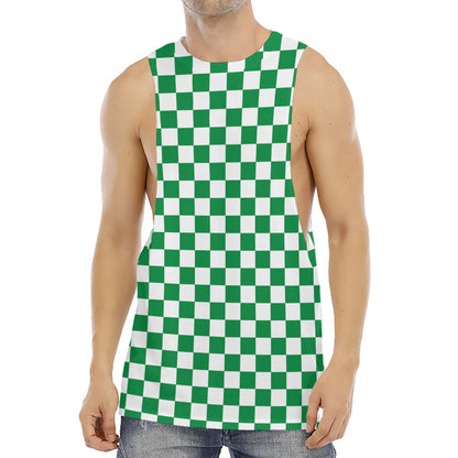 Green And White Checkered Pattern Print Men's Muscle Tank Top